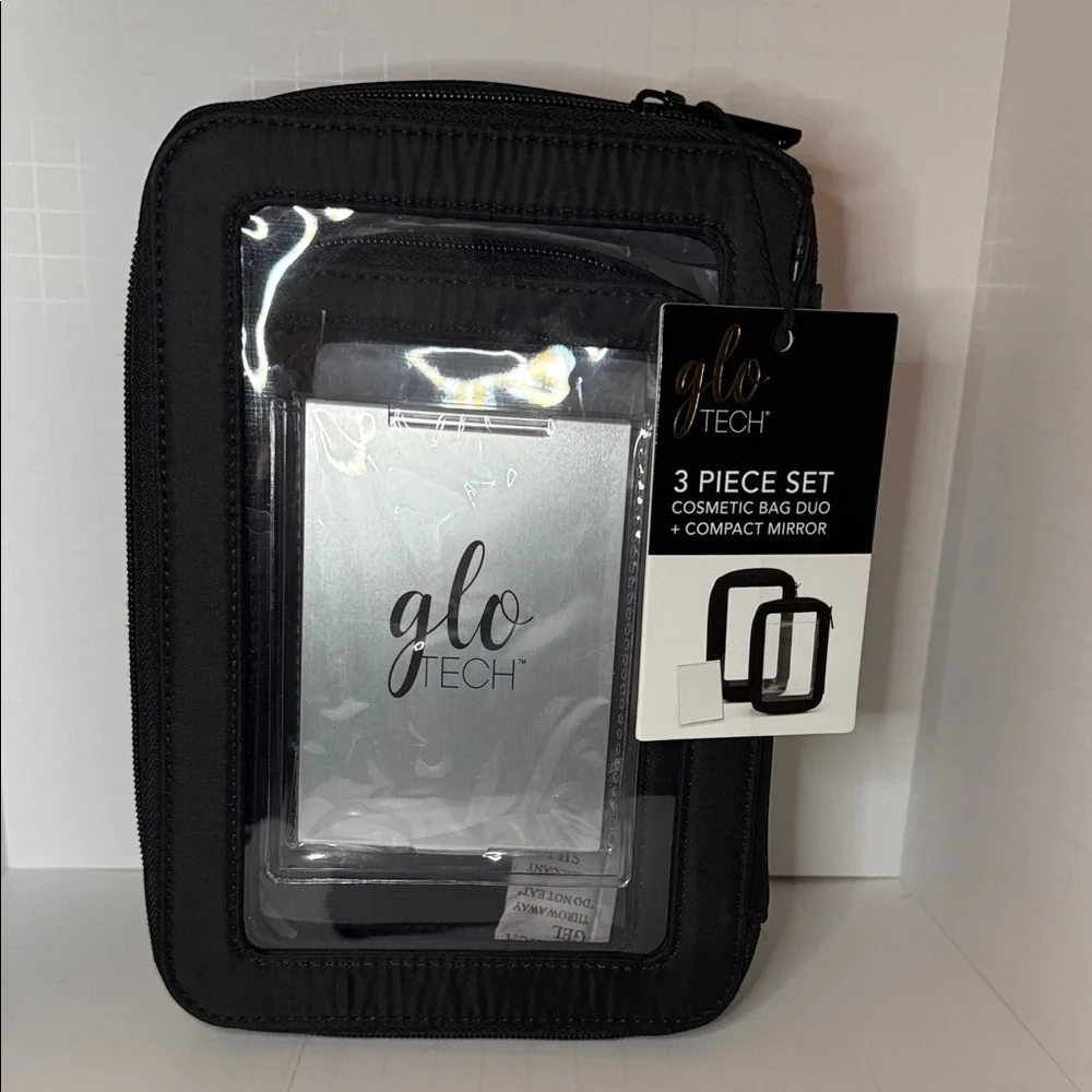 GLO Tech Black Cosmetic Bag Set with Mirror